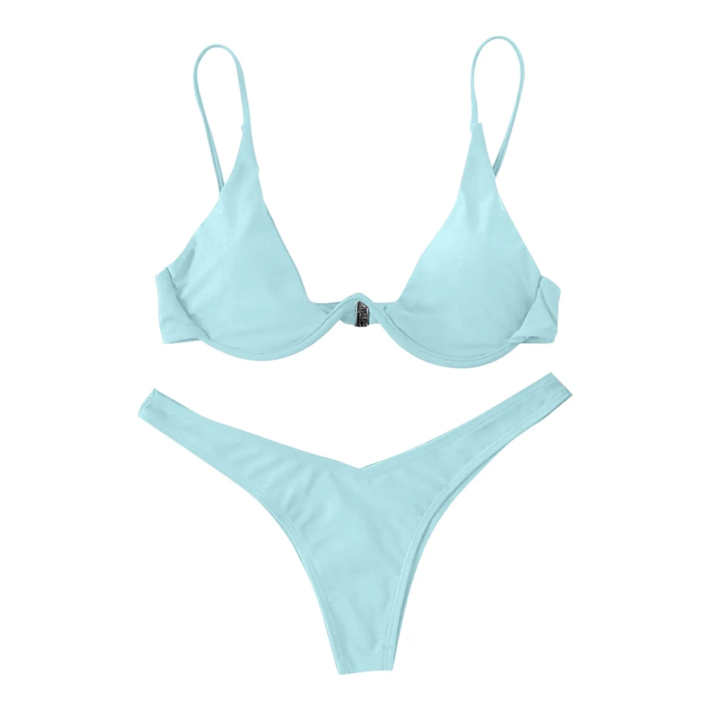 Maiô estilo dividido de cor sólida feminino, biquíni de peça de reboque com suporte de aço, maiô sexy para adolescentes, 2022