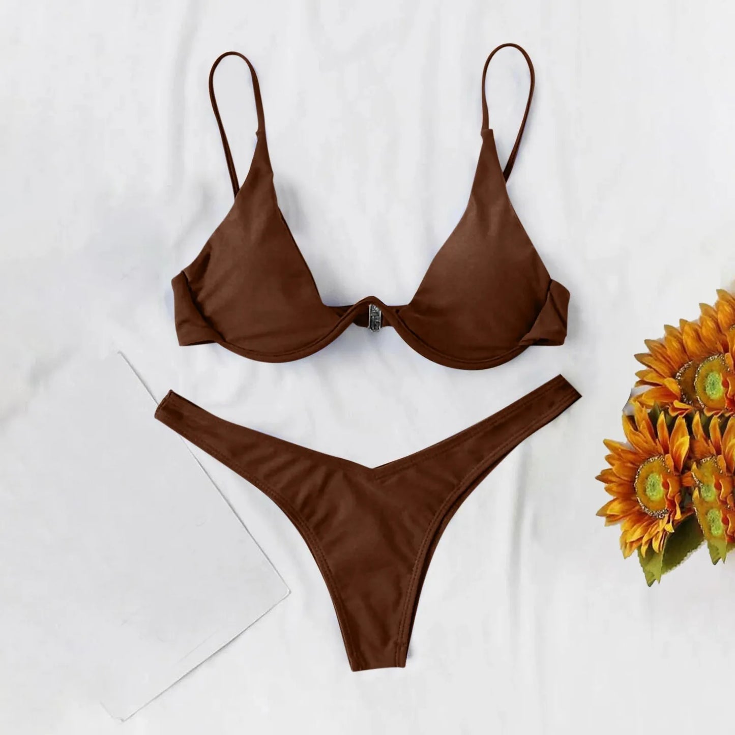 Maiô estilo dividido de cor sólida feminino, biquíni de peça de reboque com suporte de aço, maiô sexy para adolescentes, 2022