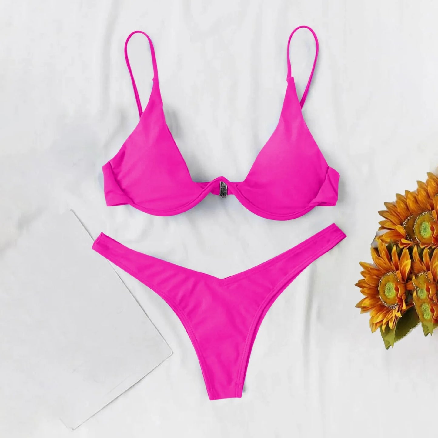 Maiô estilo dividido de cor sólida feminino, biquíni de peça de reboque com suporte de aço, maiô sexy para adolescentes, 2022