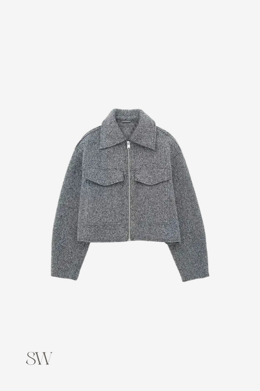 Jaqueta Cropped com Bolsos