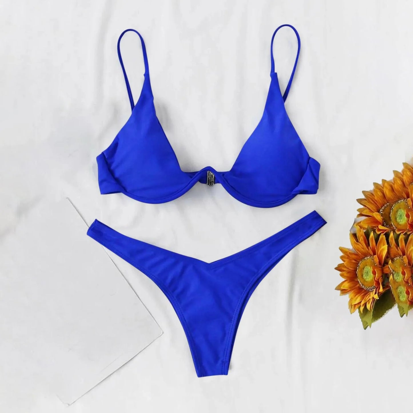 Maiô estilo dividido de cor sólida feminino, biquíni de peça de reboque com suporte de aço, maiô sexy para adolescentes, 2022