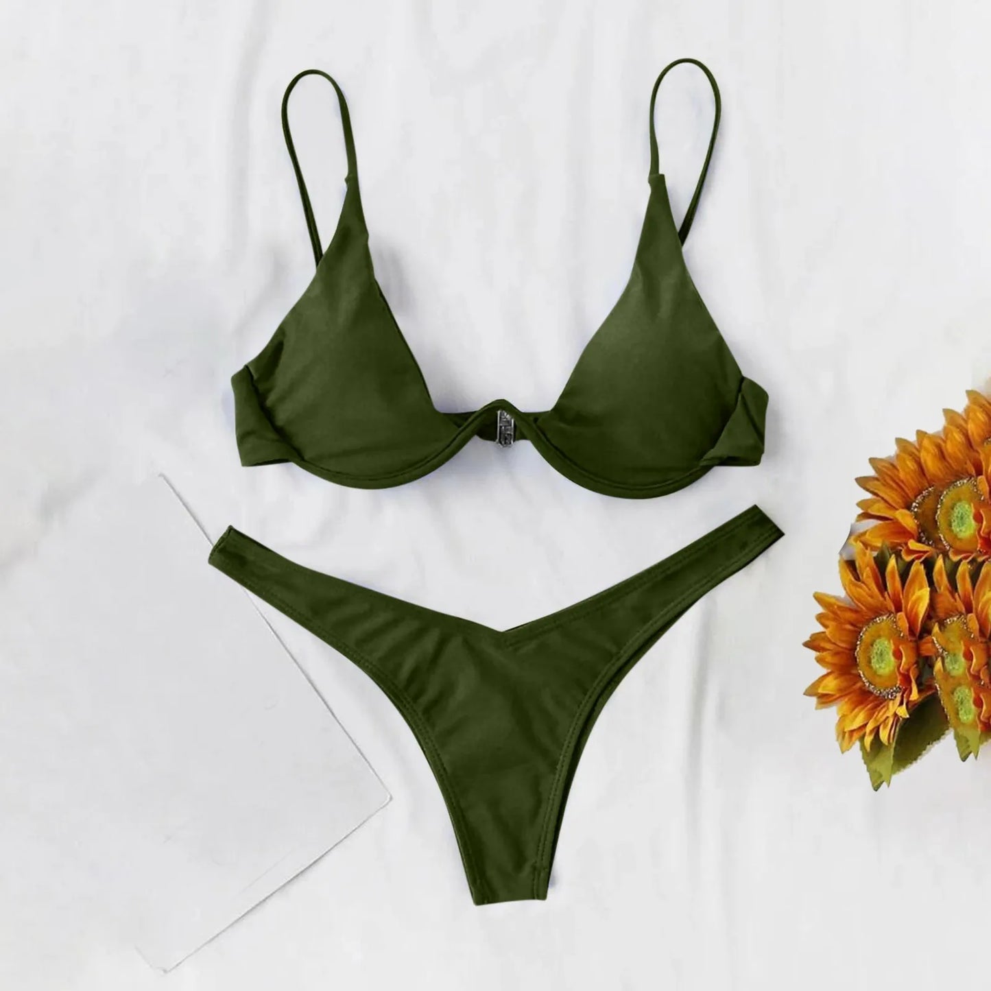 Maiô estilo dividido de cor sólida feminino, biquíni de peça de reboque com suporte de aço, maiô sexy para adolescentes, 2022