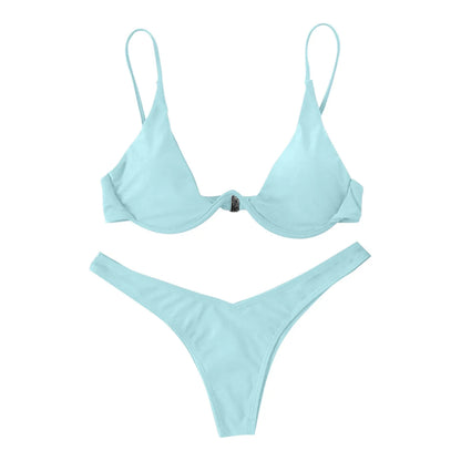 Maiô estilo dividido de cor sólida feminino, biquíni de peça de reboque com suporte de aço, maiô sexy para adolescentes, 2022