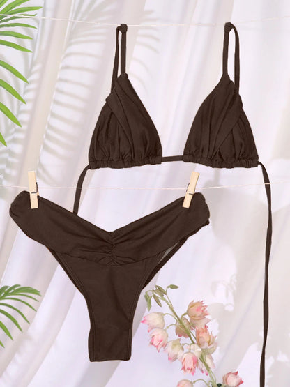Sexy dobras conjunto de biquíni sólido micro biquinis feminino maiô triângulo banho beach wear maiô