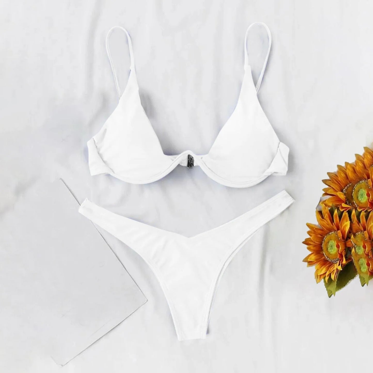 Maiô estilo dividido de cor sólida feminino, biquíni de peça de reboque com suporte de aço, maiô sexy para adolescentes, 2022